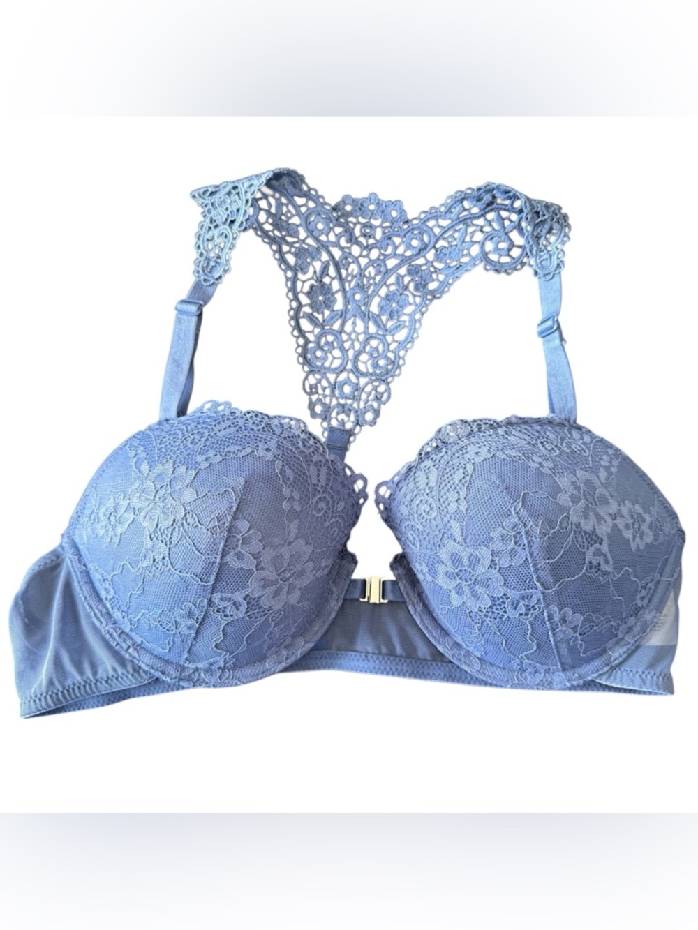 Lascana Women’s Lace Push Up Bra Sz 36B Blue Semi Coverage Front Fastening